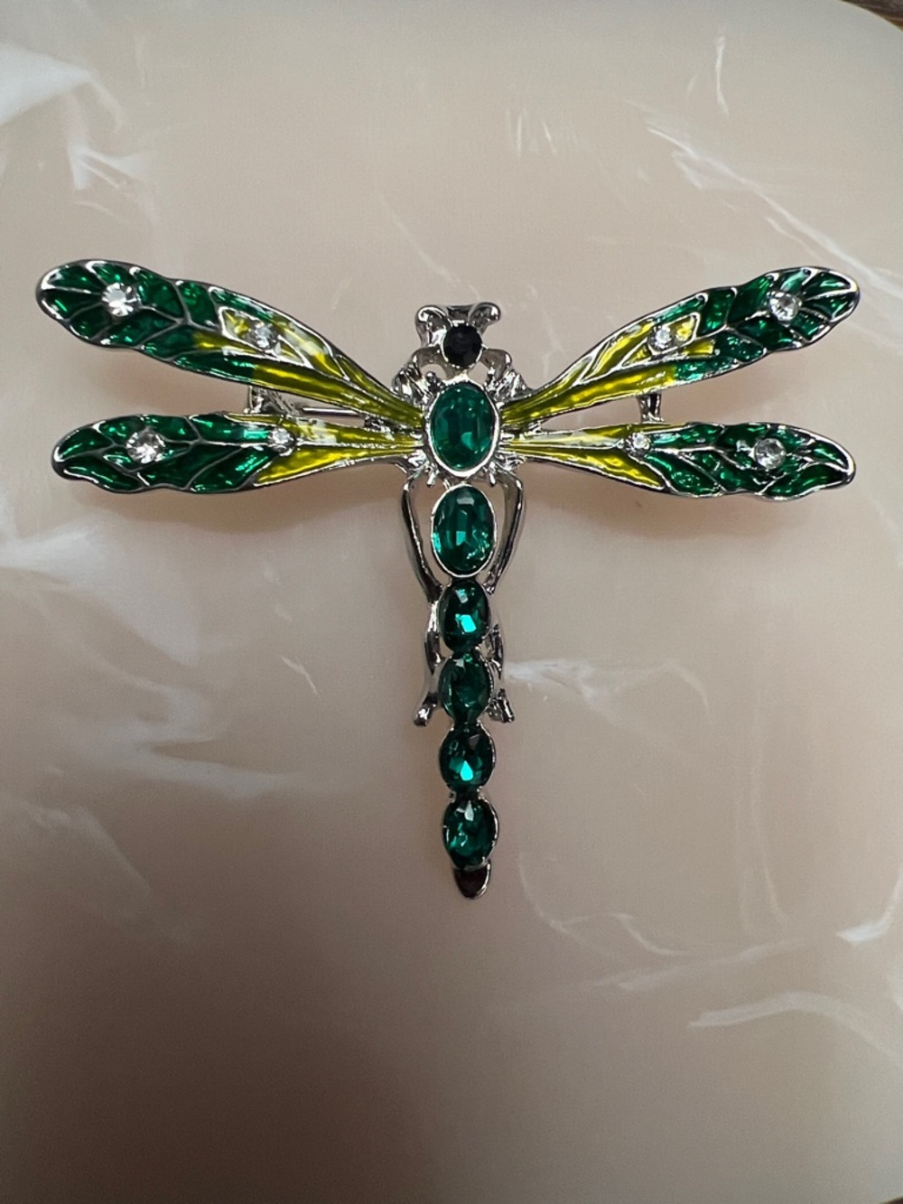 3/$18 Green & Yellow Dragonfly Crystal Brooch Lot 7016